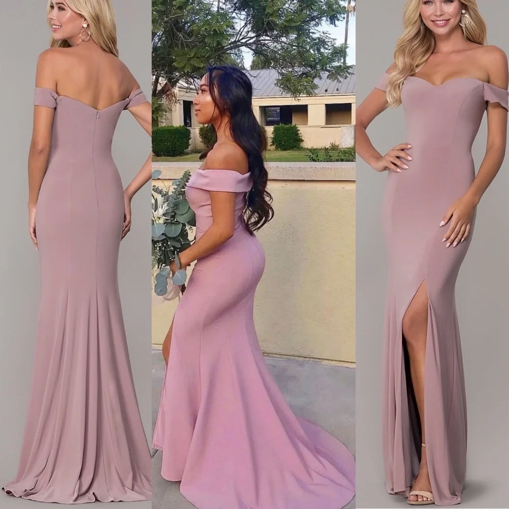 Dusty pink off shoulder prom party dress - Picture 1 of 3